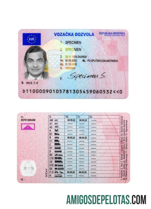 Carta de condução da Croácia 2022 presente exemplo real